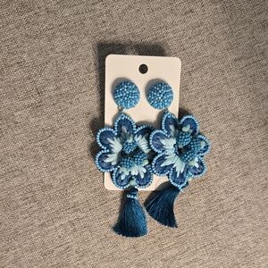 Blue Floral Beaded  Earrings